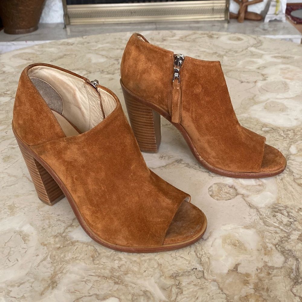 Rag & Bone Mabel Peep Toe Tan Suede Leather High Heel Ankle Booties